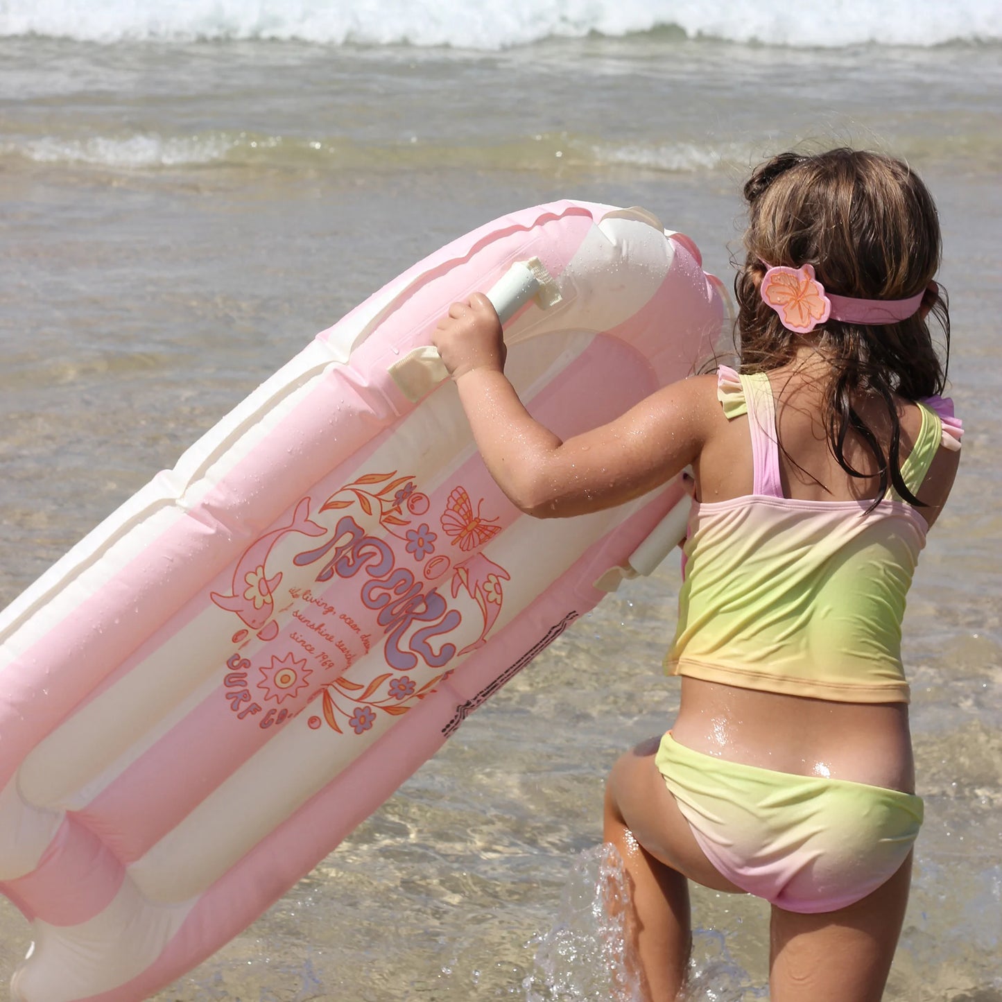 KIDS SURF MAT DOLPHIN SURF PINK STRIPE