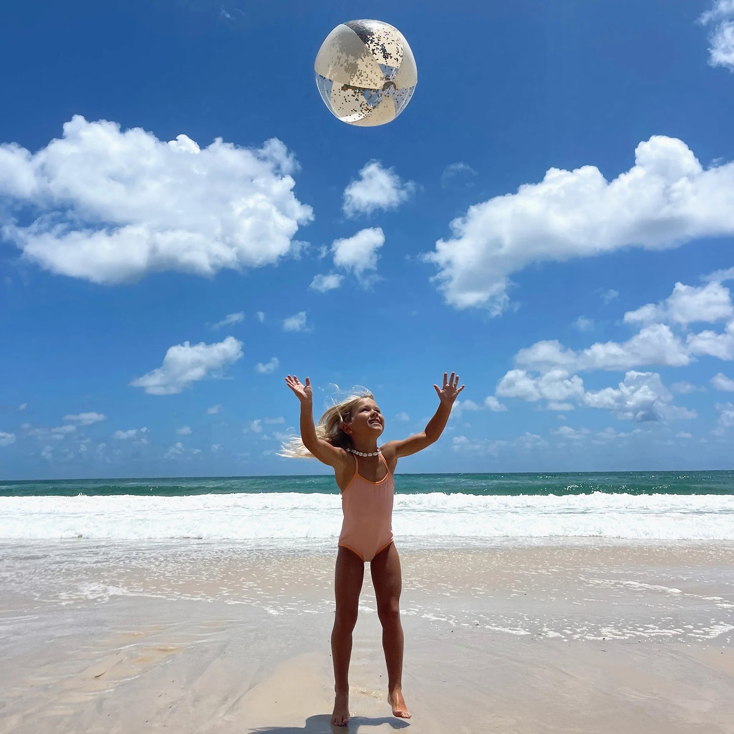 INFLATABLE BEACH BALL COTTON CANDY GLITTER