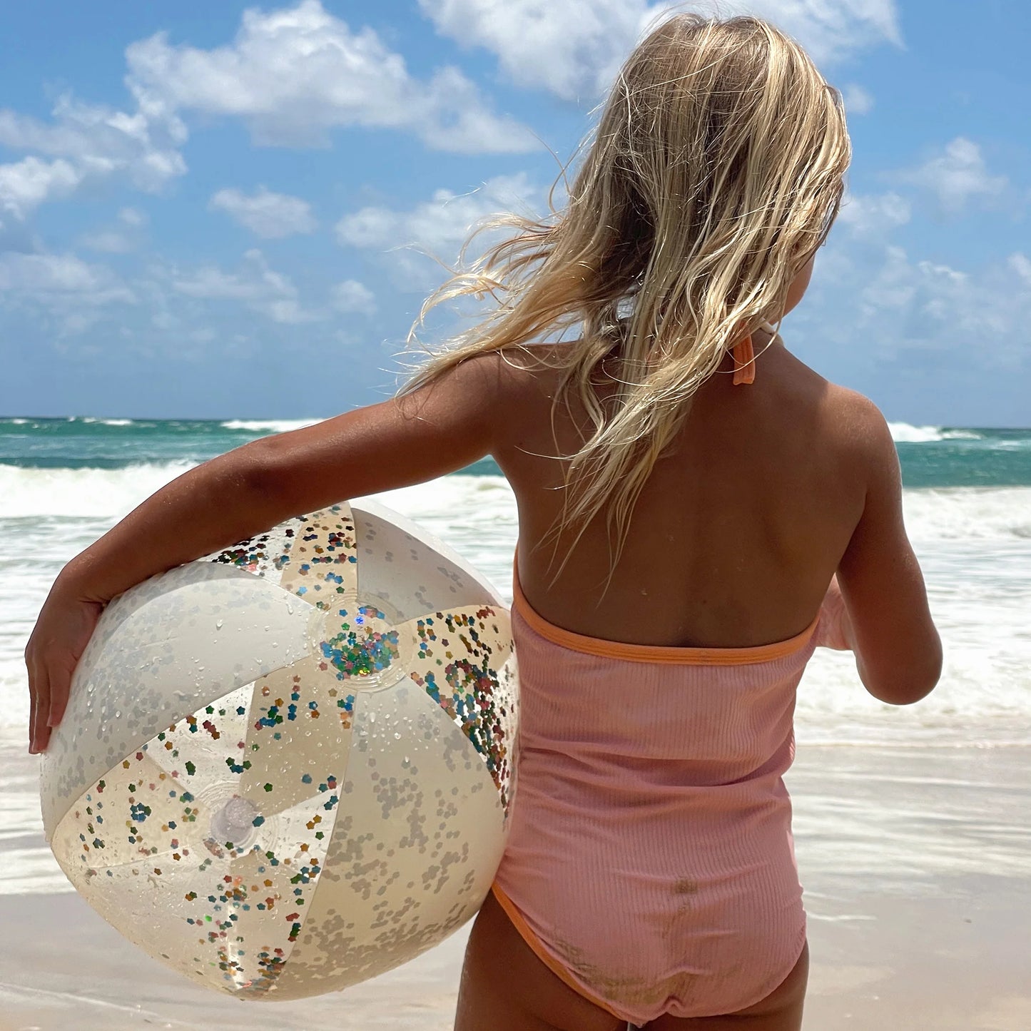 INFLATABLE BEACH BALL COTTON CANDY GLITTER