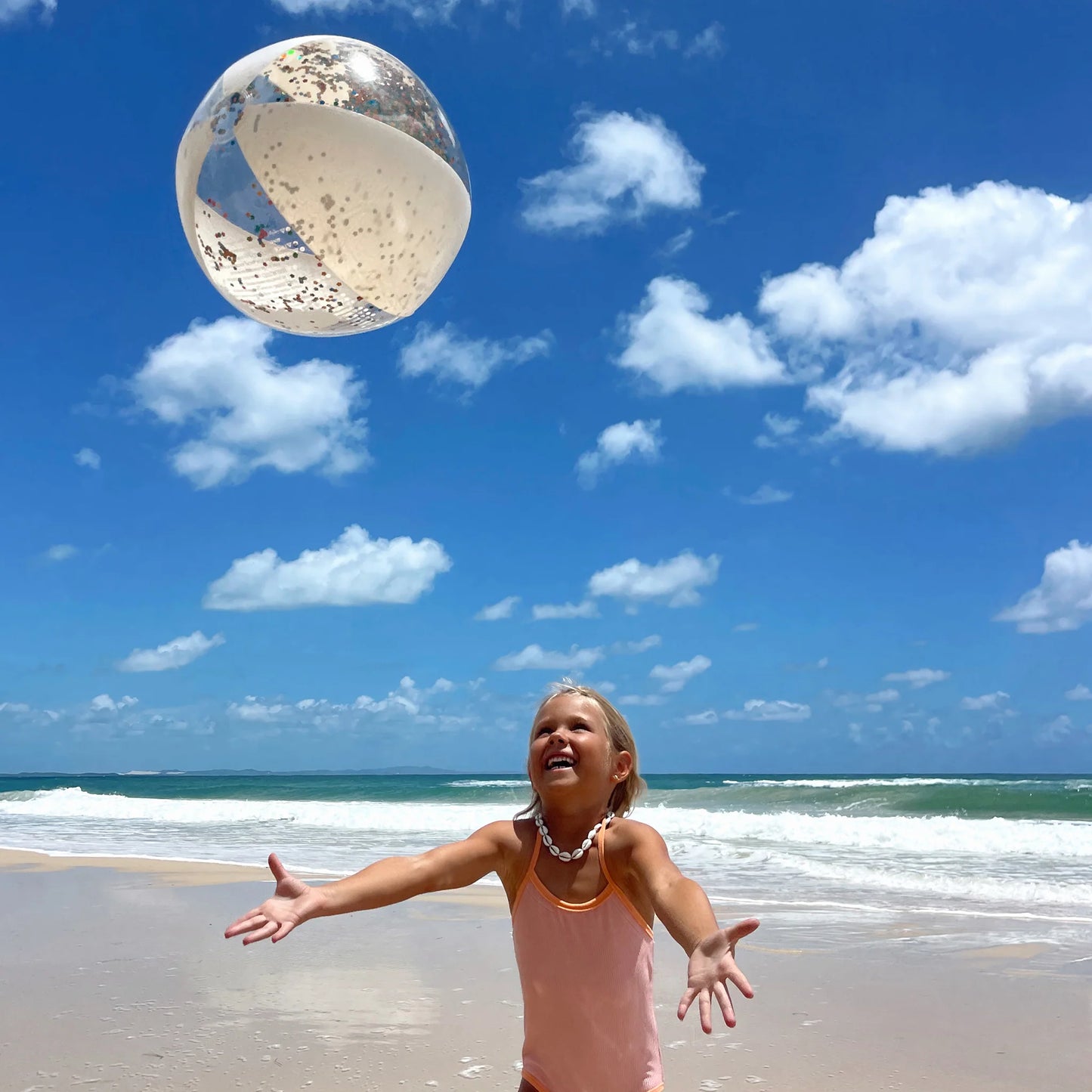 INFLATABLE BEACH BALL COTTON CANDY GLITTER