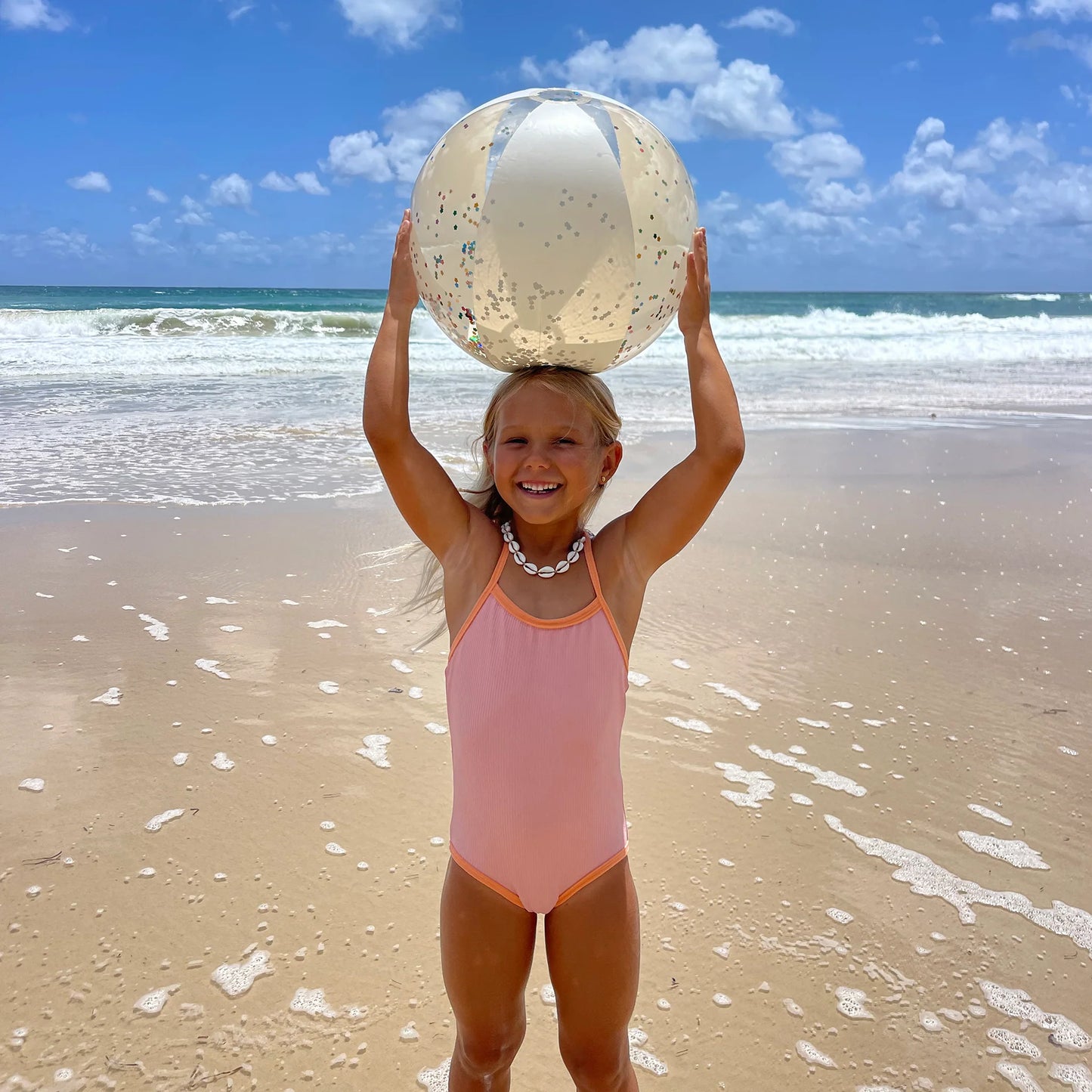 INFLATABLE BEACH BALL COTTON CANDY GLITTER