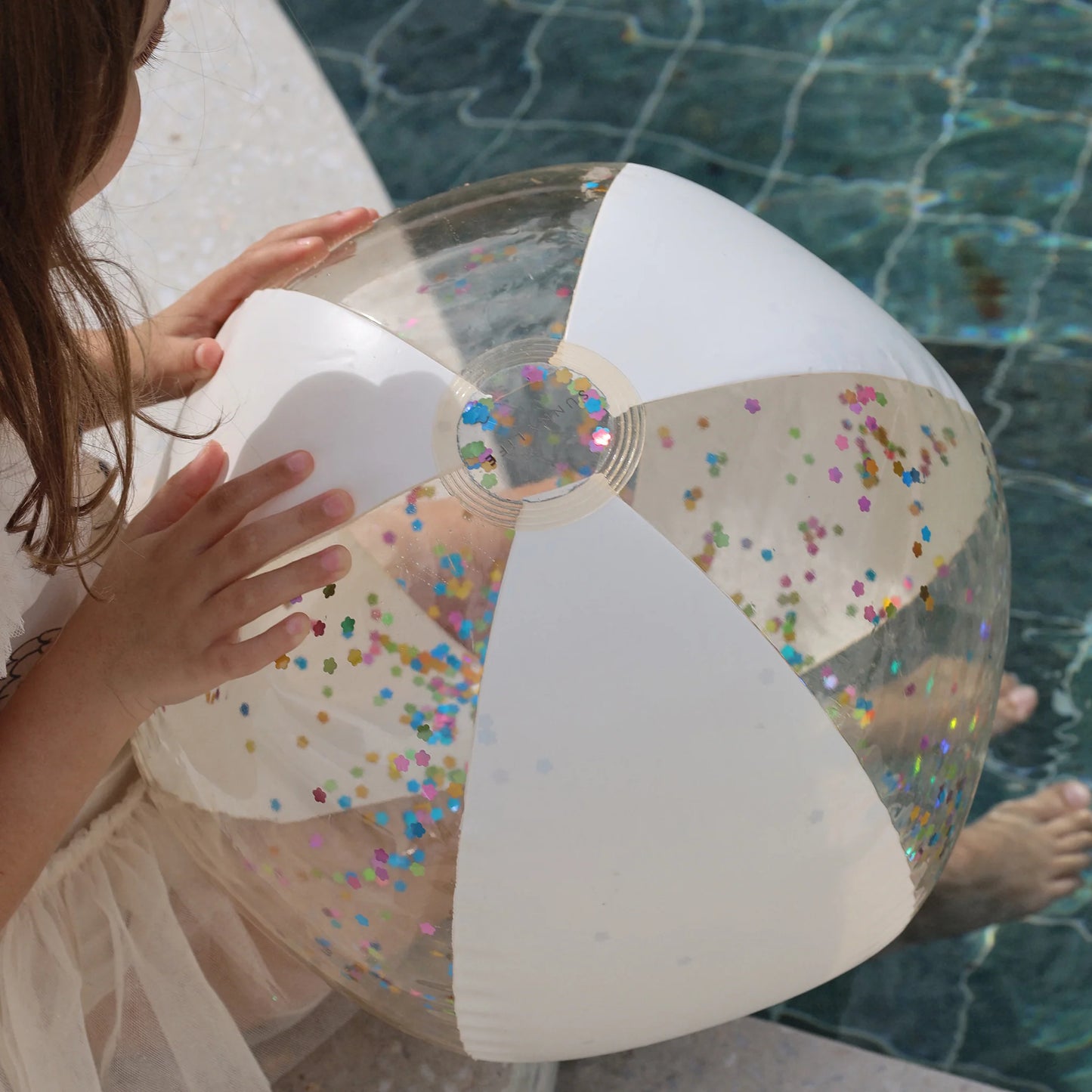 INFLATABLE BEACH BALL COTTON CANDY GLITTER