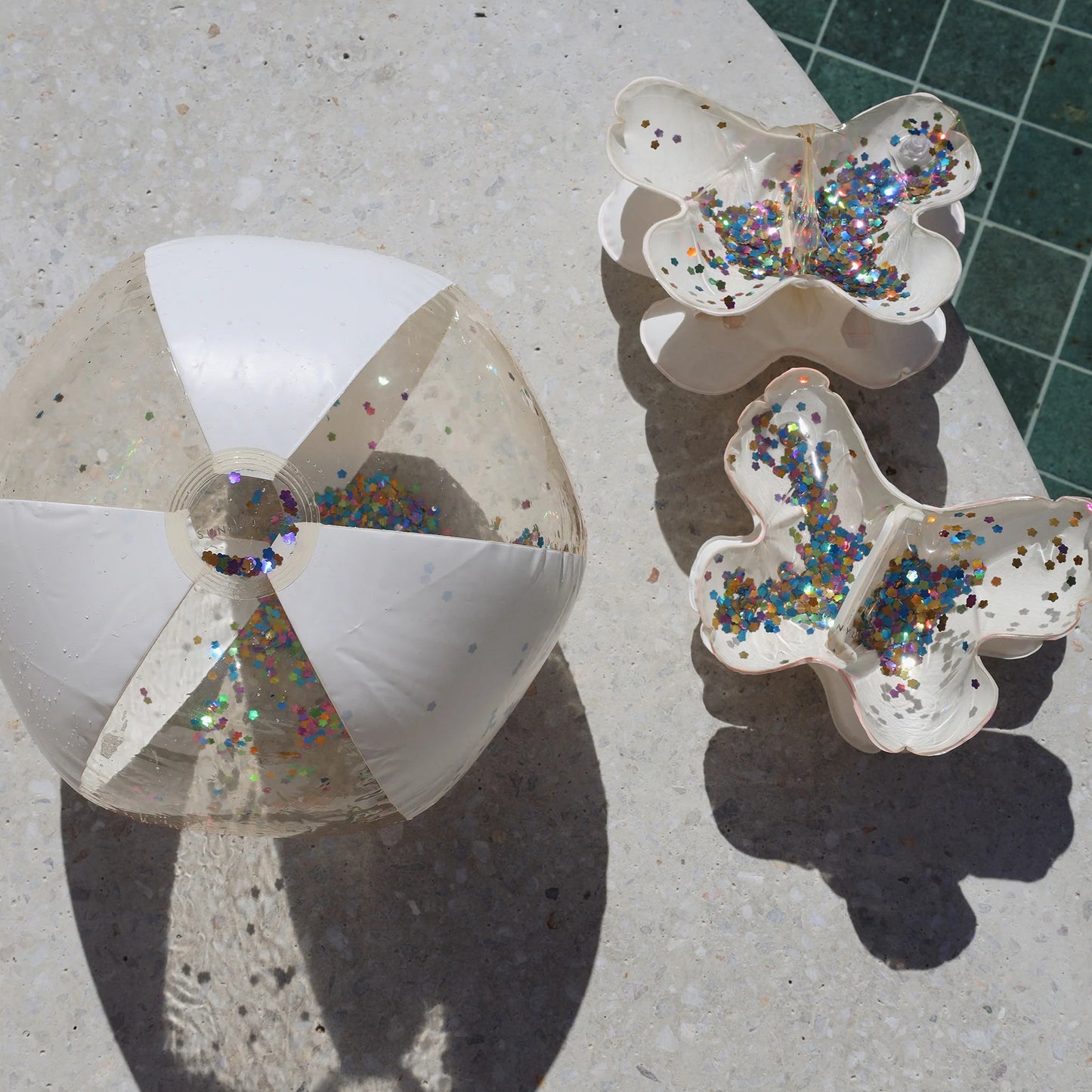 INFLATABLE BEACH BALL COTTON CANDY GLITTER