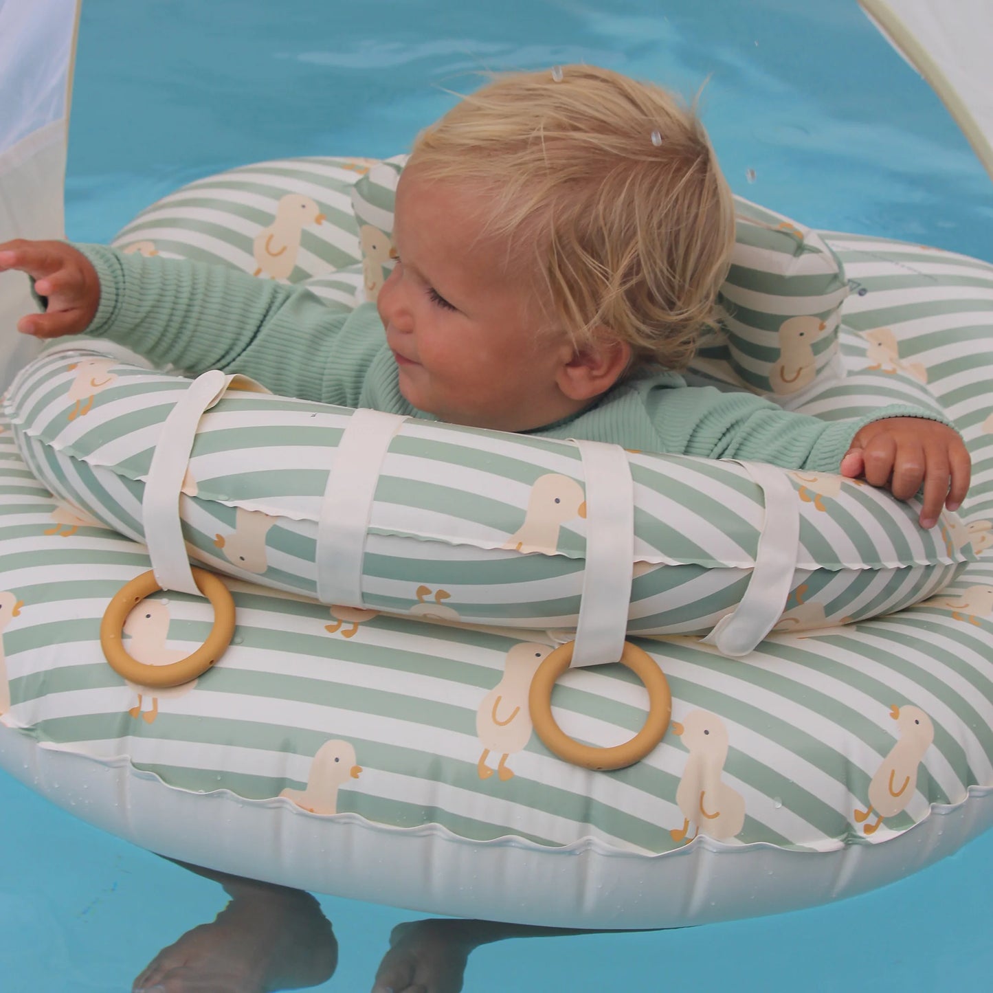 INTERACTIVE BABY FLOAT DUCK SAGE STRIPE
