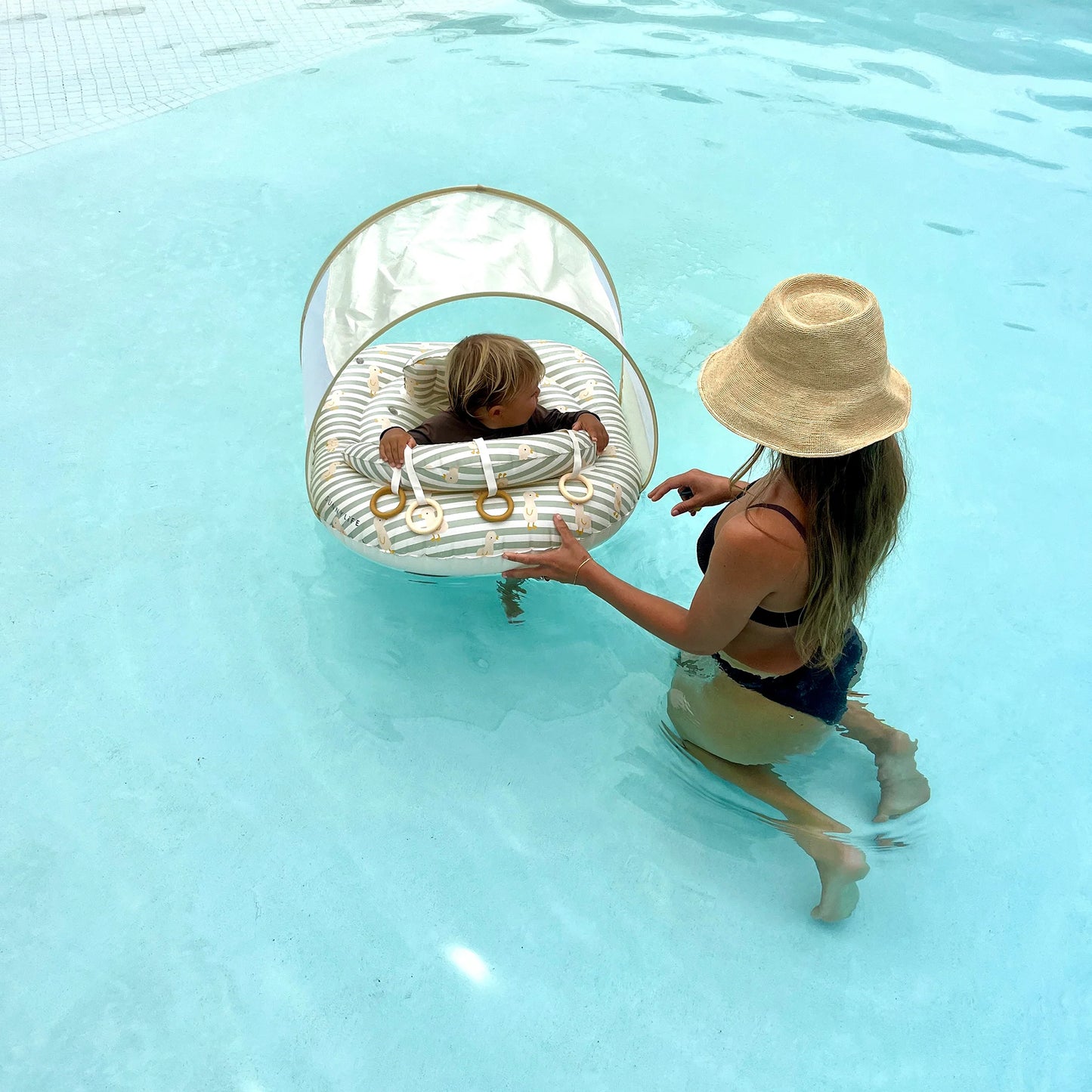INTERACTIVE BABY FLOAT DUCK SAGE STRIPE
