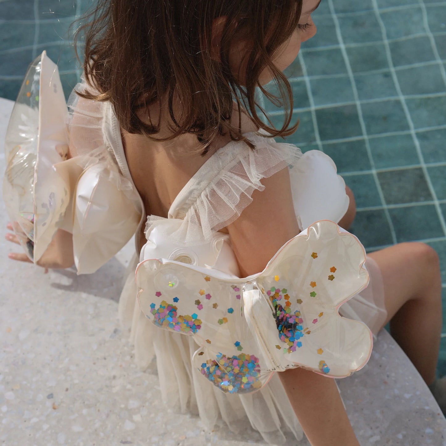 KIDS INFLATABLE ARM BANDS COTTON CANDY GLITTER