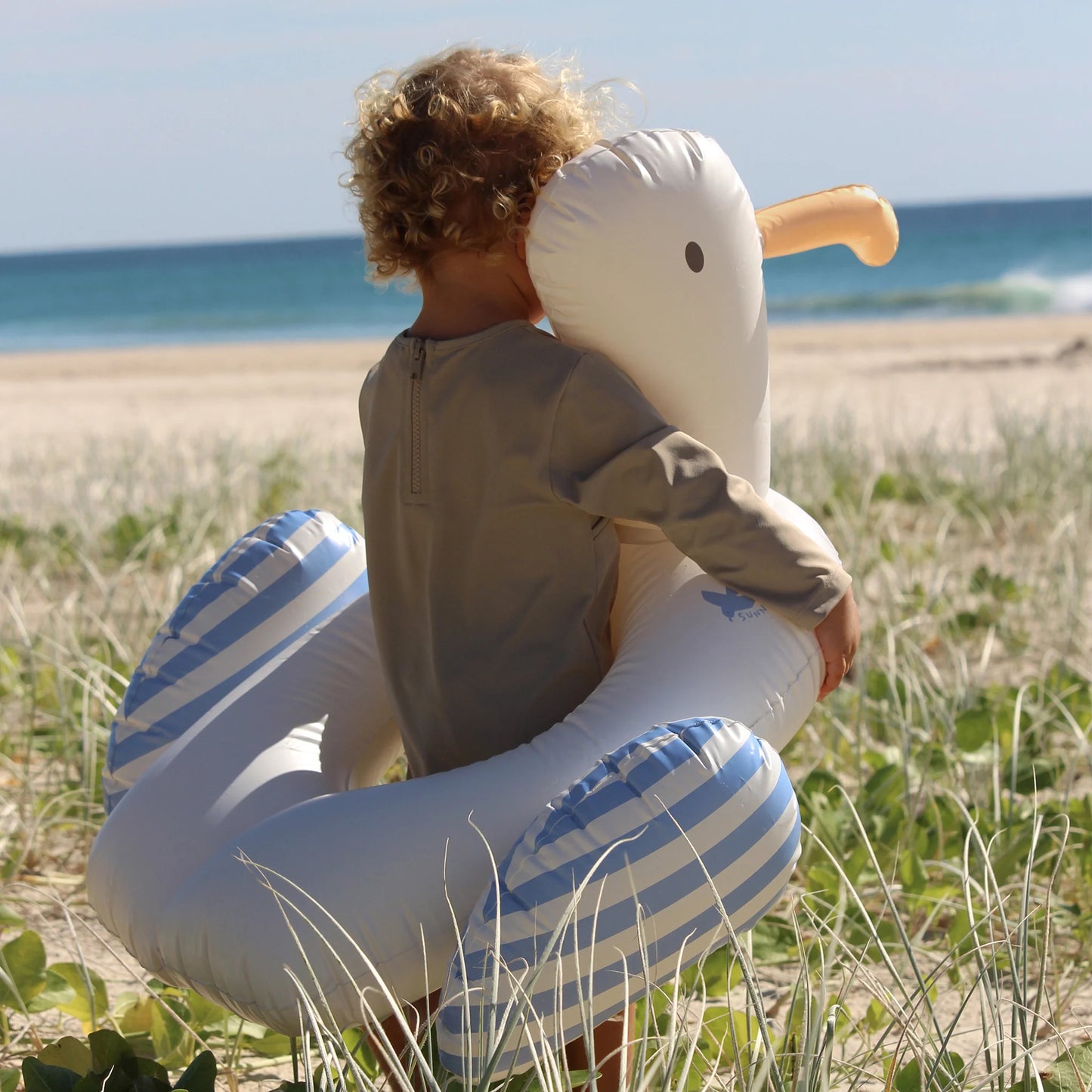KIDS TUBE POOL RING SID THE SEAGULL BLUE STRIPE