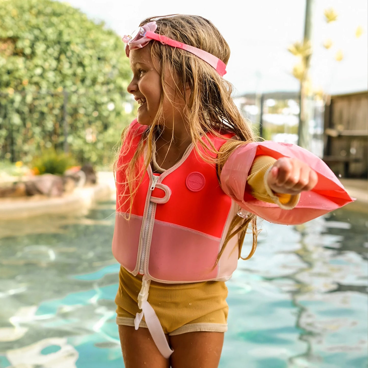 MELODY THE MERMAID SWIM VEST NEON STRAWBERRY